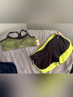 Neon Yellow & Black Racerback Sports Bra and Short Set